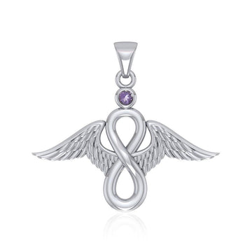Angel Wings and Infinity Symbol with Gemstone Silver Pendant TPD4949 - Jewelry